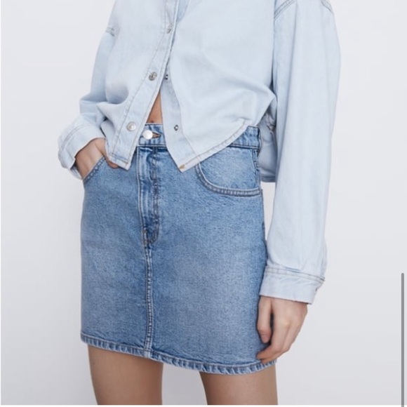Zara Light Mid-Blue Denim Mini Skirt High-rise high-waisted - Picture 3 of 4